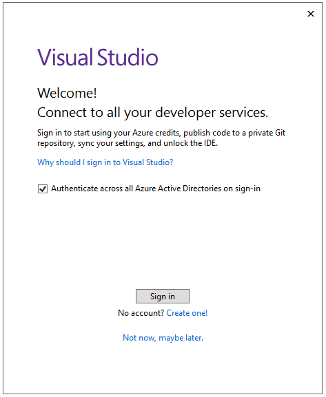 Visual Studio Welcome Screen