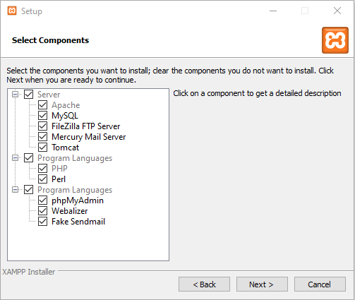 Select Component screen